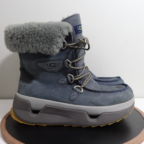 UGG Auden Winter Boots Men Size 11 Navy Waterproof Shearling Lined Snow Moc Toe - Picture 1 of 10